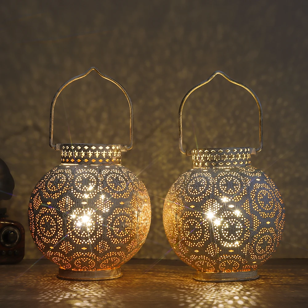 2PCs Metal Table Lamp Battery Powered Lamp Moroccan Decorative Lamps White Cordless Lamp Tabletop Indoor Outdoor Living Room