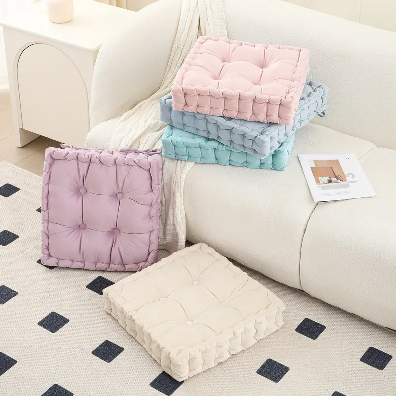 

Thick Bread Shaped Pillow Velvet Pleated Solid Color Throw Pillow for Living Room Square Couch Cushion Floor Pillow Decorative