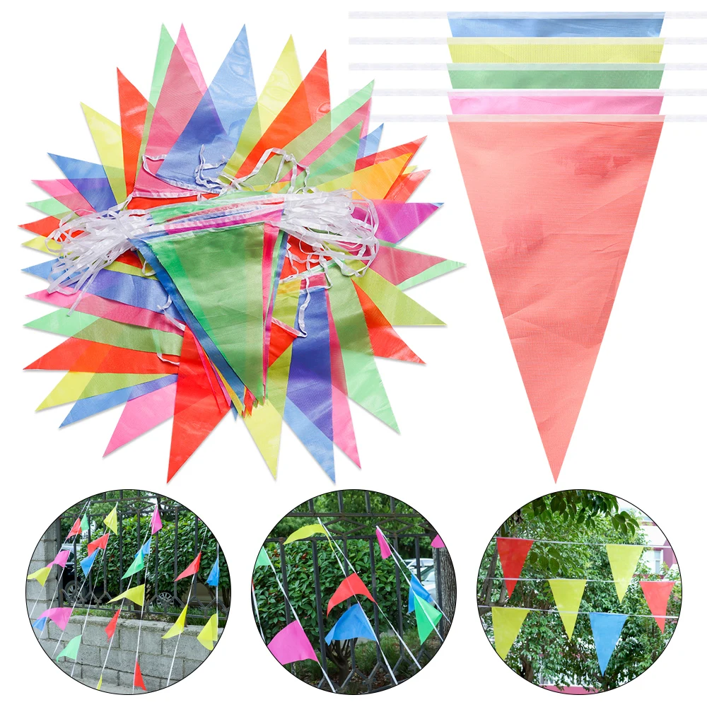 1pc 100m mehrfarbige Dreieck Flaggen Nylon Stoff Ammer Banner Wimpel Festival Outdoor-Dekor