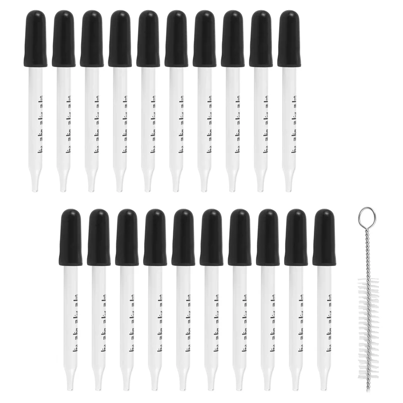 ABGR-20Pcs goteros líquidos de vidrio de 1Ml, pipetas cuentagotas con bombilla de succión negra, para maquillaje líquido artístico, estilo de punta recta