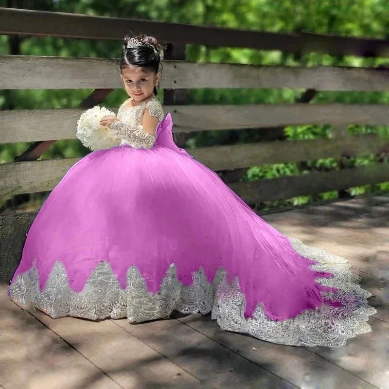 JDY Abito da ragazza di fiore principessa su misura Abito da sposa per bambini in tulle di pizzo Abito da prima comunione Abito da ballo per feste da spettacolo per bambini