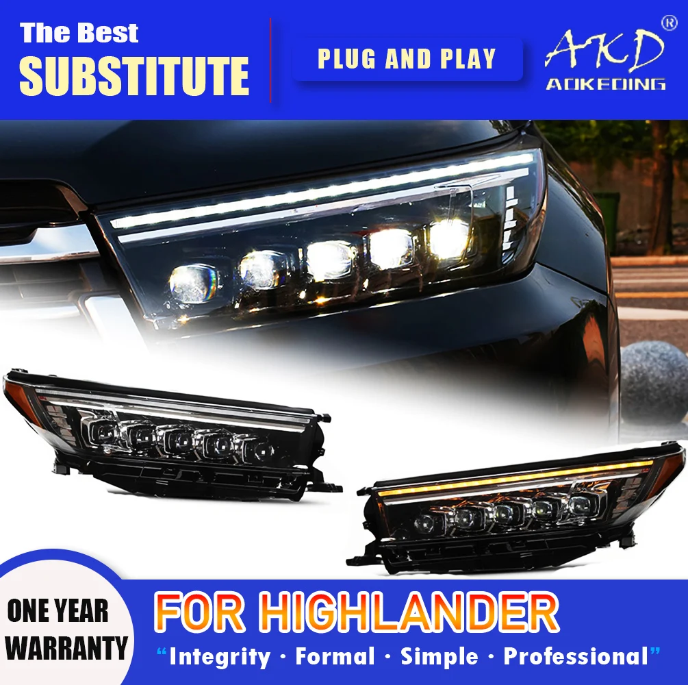 

AKD Head Lamp for Toyota Highlander LED Headlight 2018-2021 Headlights DRL Turn Signal High Beam Angel Eye Projector Lens