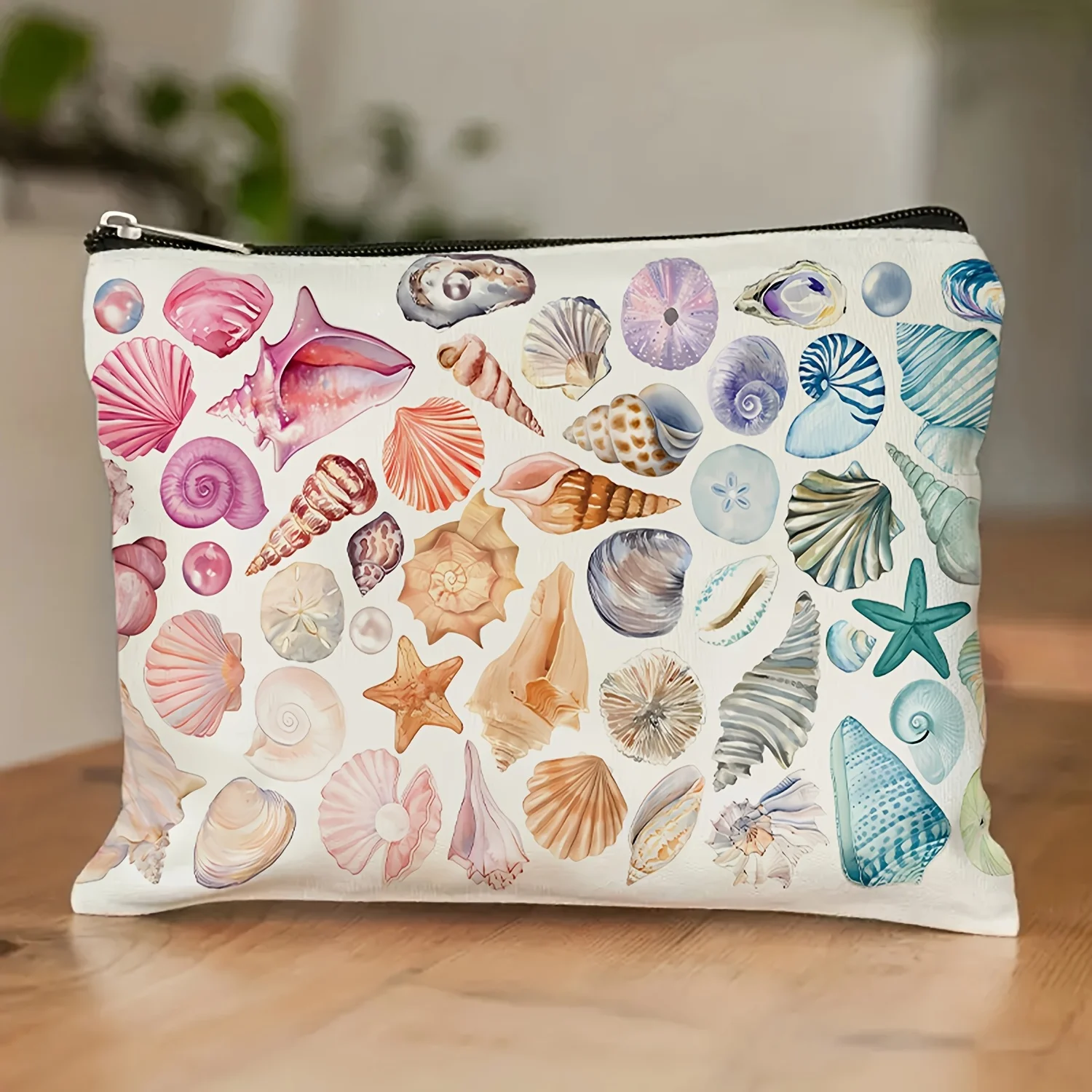 Colorful Shell Makeup Bag Durable And Foldable Travel Bag with Marine Life-Themed Patterns, Suitable for Women Makeup Travel Bag