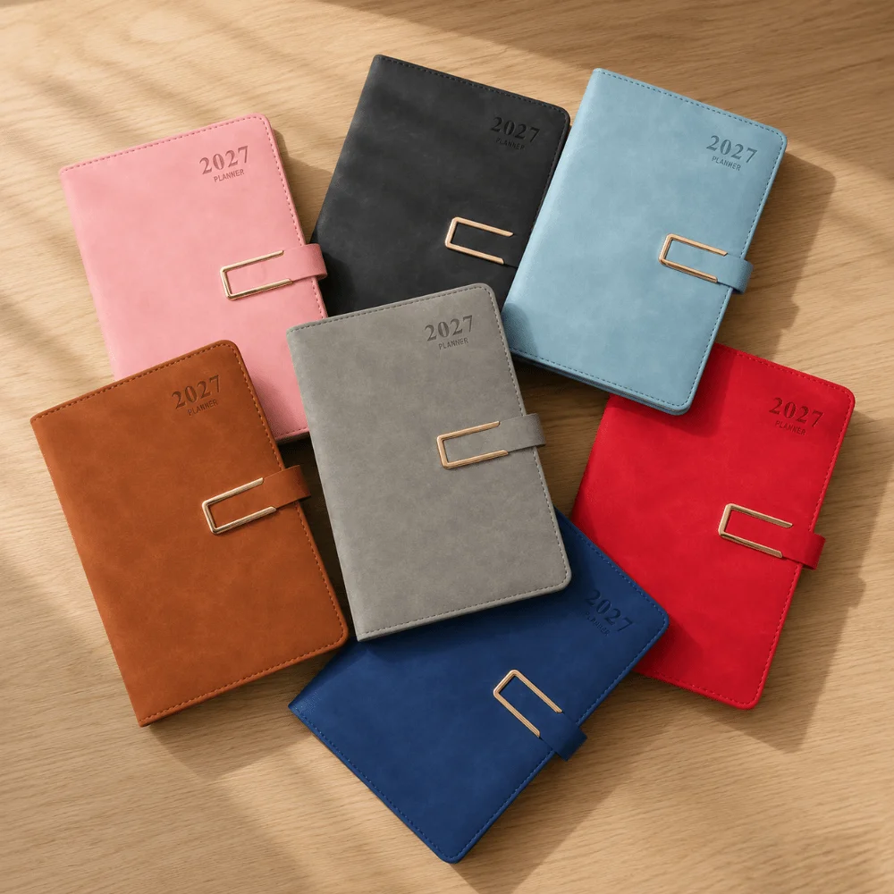 English 2027 Schedule Planner Notepad Wear-resistant Efficiency To-do List Notebook Thick Paper Leather Cover