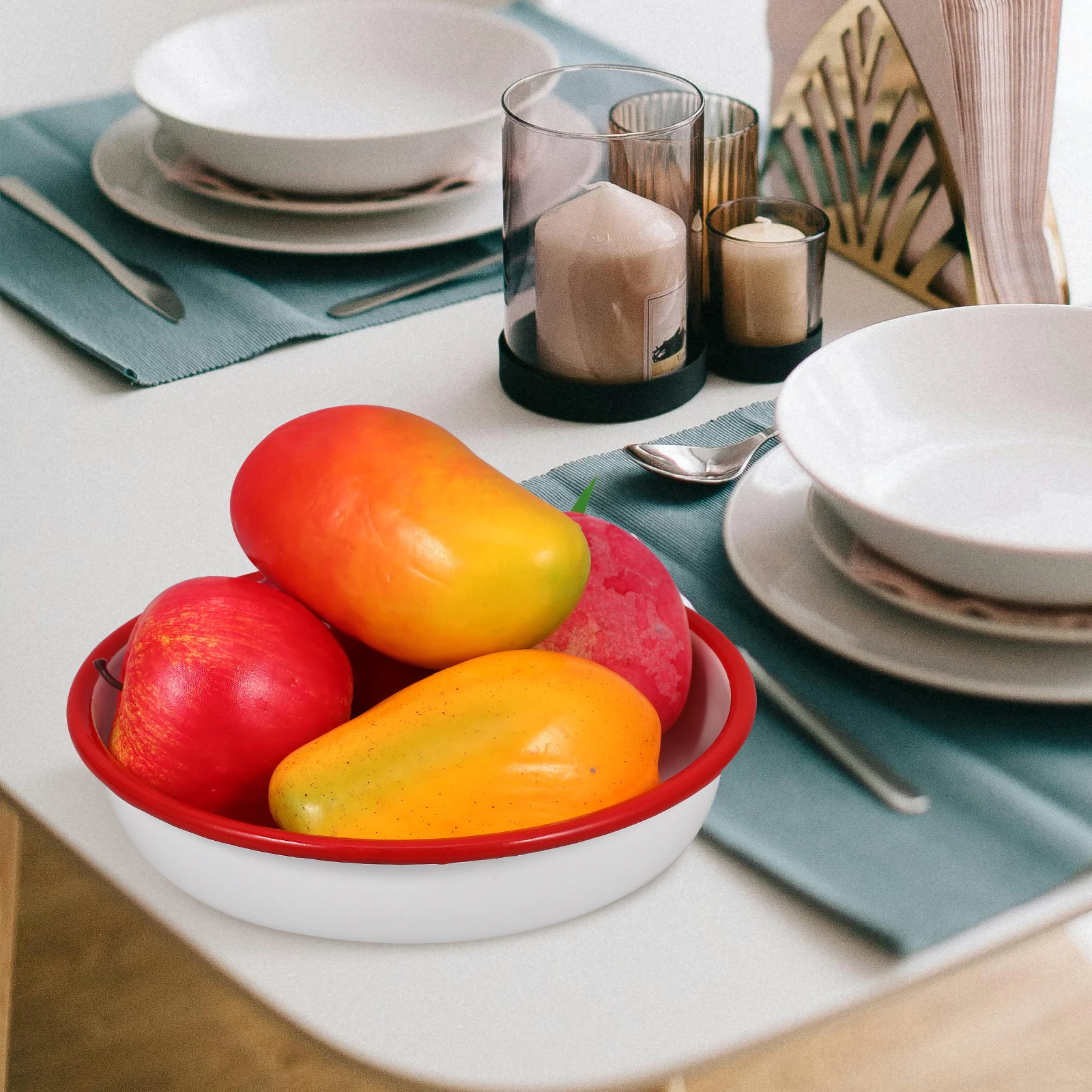 

Enamel Food Plate Fruit Serving Salad Cold Dish Retro Style Home Kitchen Restaurant Decorative Tray Enamel Plate