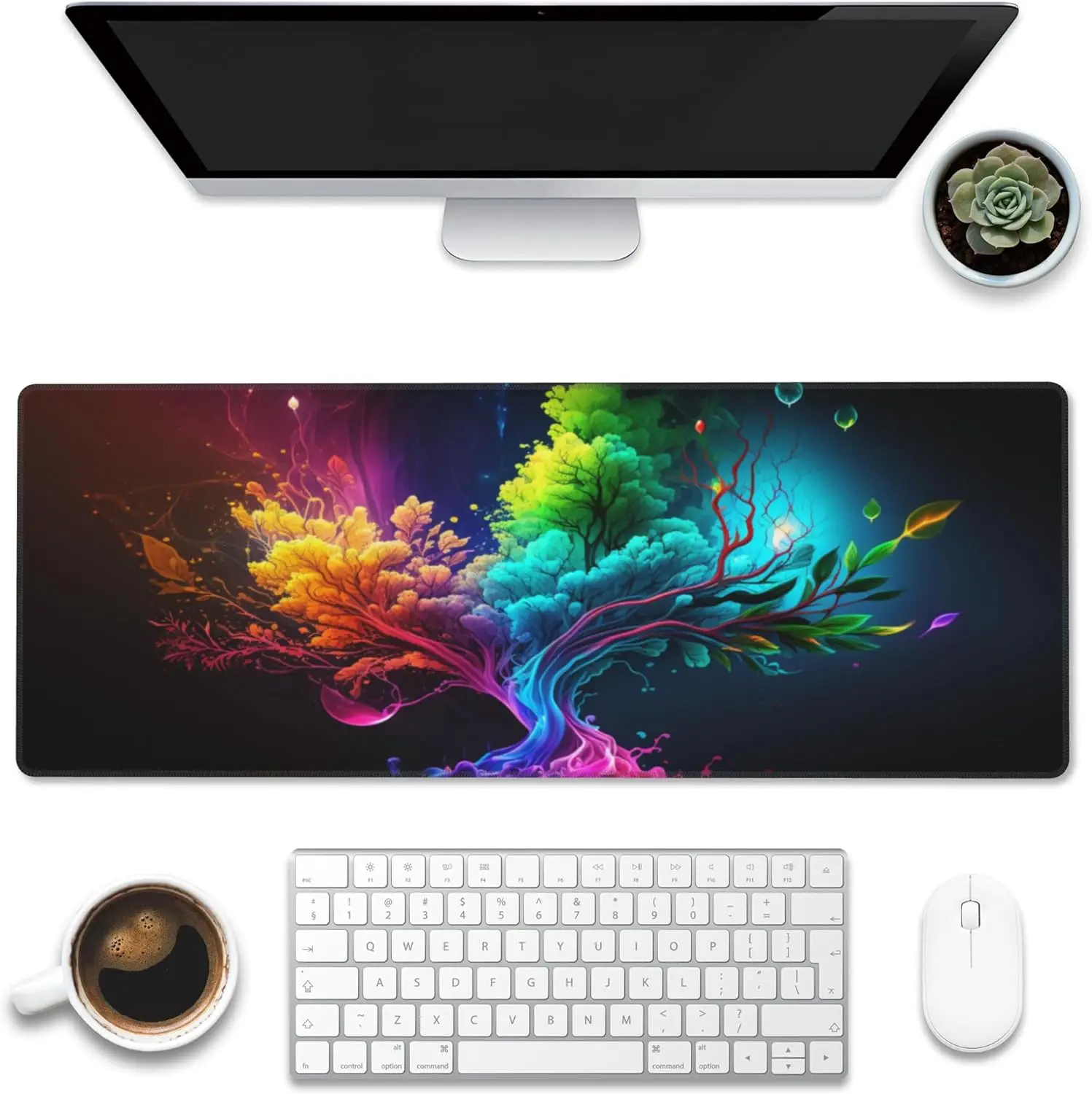 

Tree of Life Desk Mat for Desktop Extended Big Computer Keyboard Mouse Pad with Non-Slip Base Stitched Edge 31.5"x11.8"