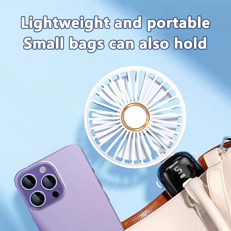 Handheld Electric Fan Rechargeable Portable Fan Desktop Mini Fan 5 Speeds Foldable Digital Display Air Cooler Camping