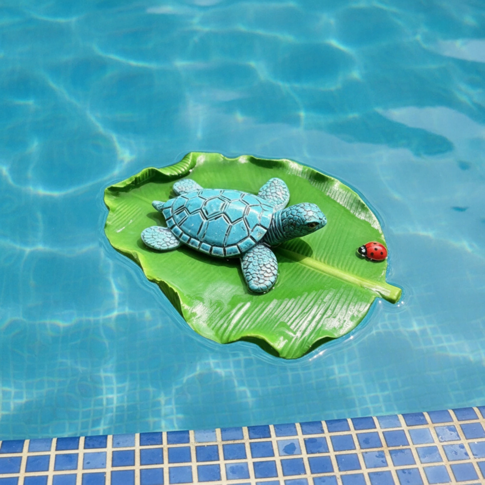 Floating Turtle Ornament Waterproof Aquarium Ornament with Lotus Leaf Water Landscape Decoration Natural for Pond Owners
