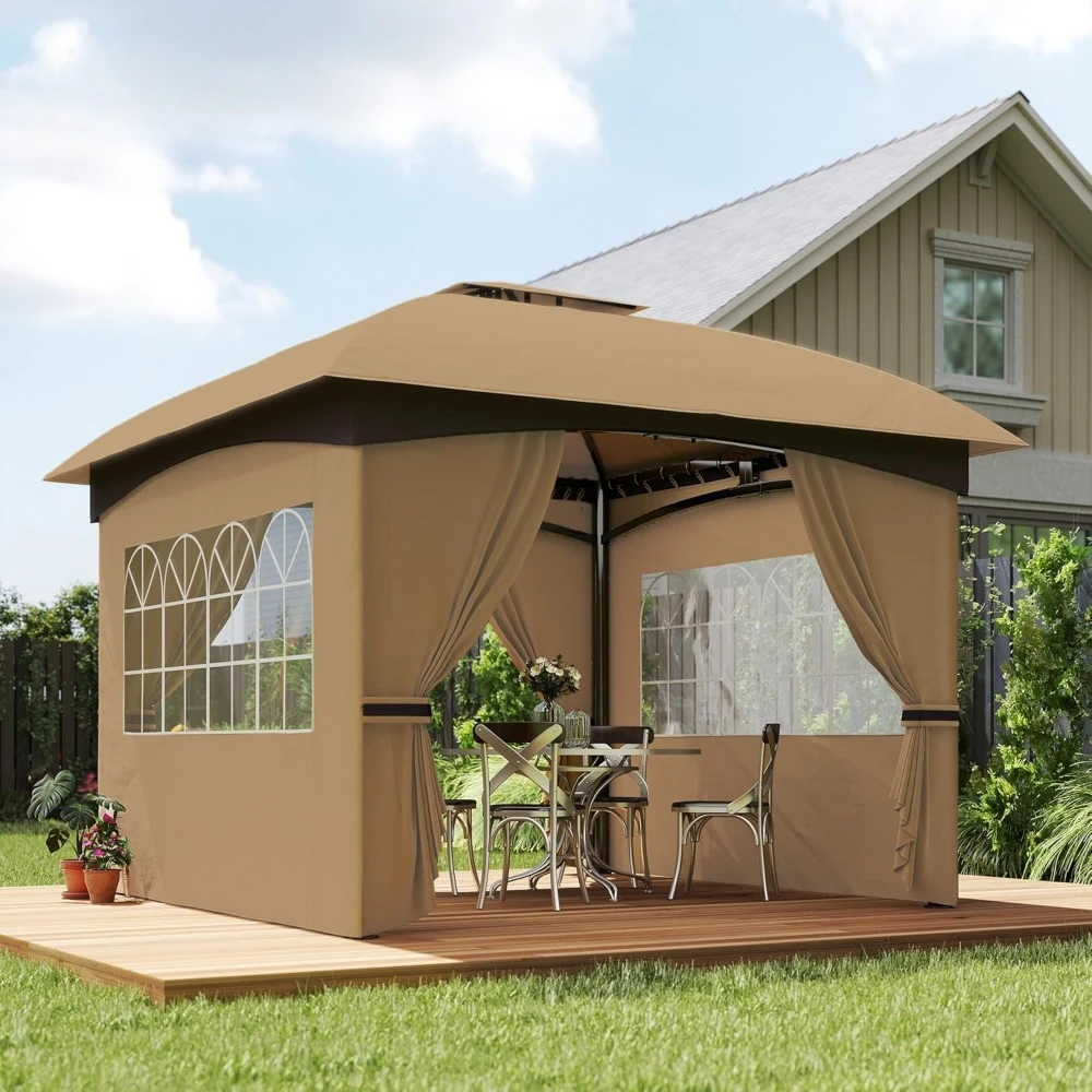 

11' x 11' Outdoor Gazebo, Arc Patio Gazebo Canopy Shelter, UV Protected, with Curtains, Church Windows, Customized