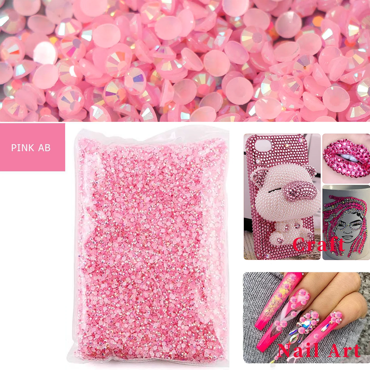 Resin Art Quantity - Rhinestone Resin Flatback Warna Pink, Non