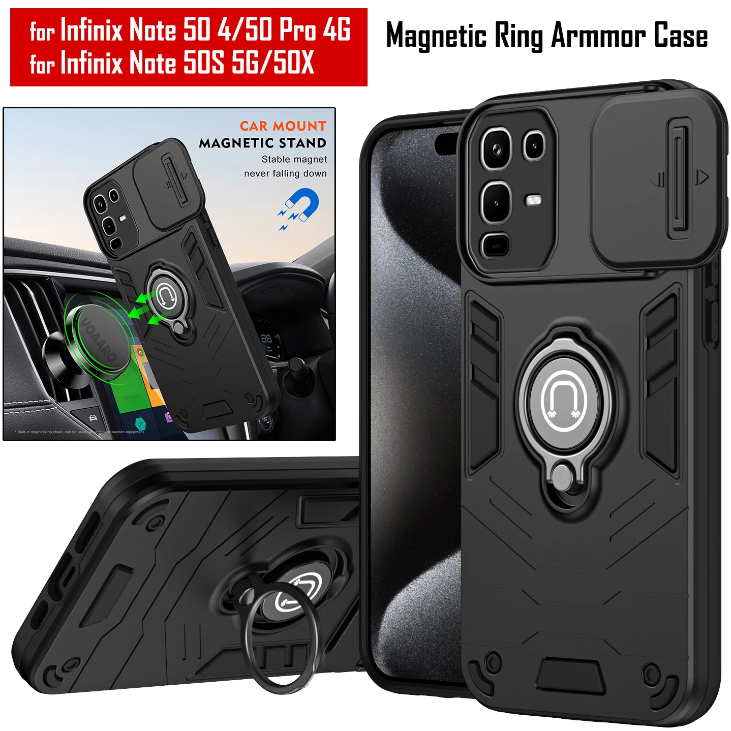 

Защитный чехол слайдера для объектива для Infinix Note 50 Pro 4G, чехол-подставка с магнитным кольцом для Infinix Note 50S 5G 50X, чехол
