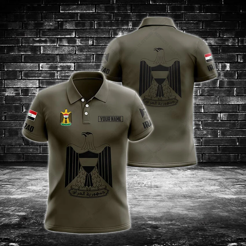 Custom Name Iraq Emblem Graphic Polo Shirt Summer Unisex Casual Streetwear Men's Fashion Loose Fast Dry Plus Size Sportswear