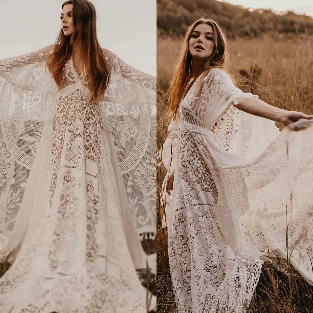 

Elegant Bohemian Prom Dresses for Photo Shoot or Baby Shower Custom Made Ruffle Appliques Lace Photo Robe Photoshoot Gowns