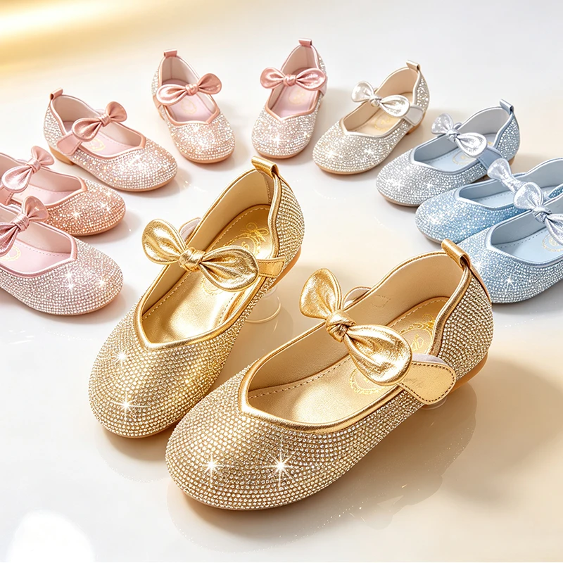 Toddler Girls Sparkly Rhinestone Princess Shoes Kids Mary Jane Ballet Flats Halloween Cosplay Pageant Prom School Dance Footwear