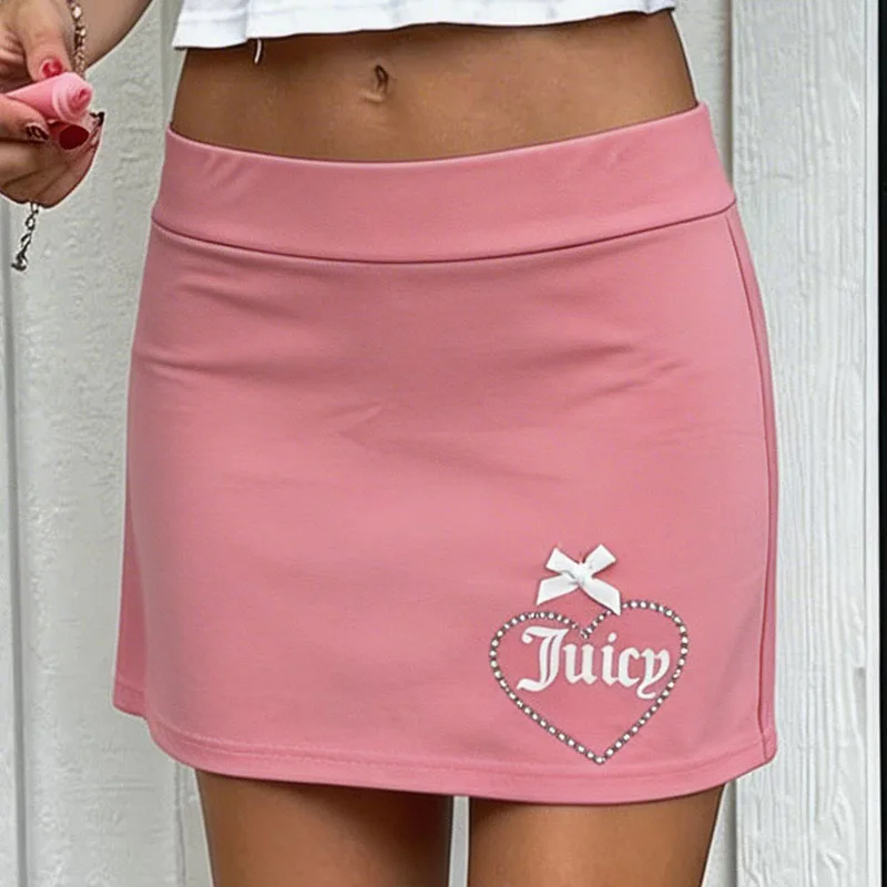 

Fashion Creative Japan Korea Casual Love Rhinestone Letter Printing A-line Skirt Summer Bow Decoration Sexy Aesthetic Girl Skirt