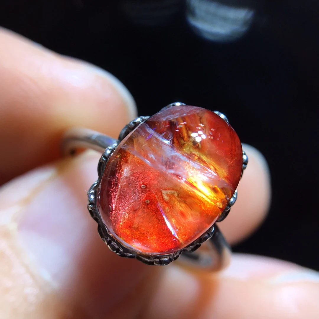 

Регулируемое кольцо из натурального красного лимонита для мужчин, серебро 925 пробы, фантомная бусина 12,2/9 мм, женские и мужские ювелирные изделия AAAAAA