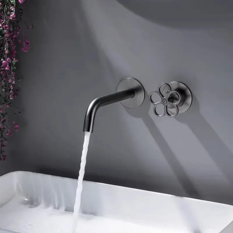 

Bathroom Basin Faucet Wall Mounted Black/Gery/Nickle Brushed Sink Mixer Brass Unique Design hot cold Sink Tap