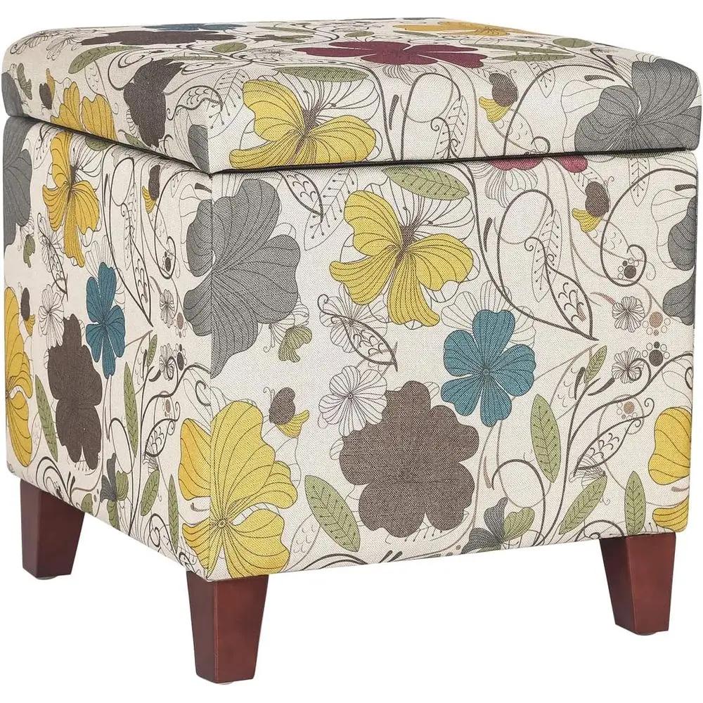 

18 Cube Storage Ottoman, Linen Square Footrest Stools, Upholstered Vanity Stool with Hinged Lid, Suitable for Living Room, Bedro