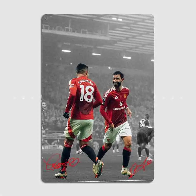 Casemiro And Bruno Fernandes Football Player Metal Sign Poster Football Club Room Decor Custom Tin Vintage Home Wall Decor