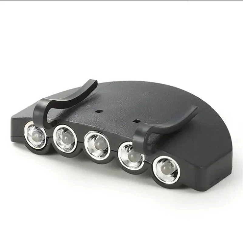 Super brillante pesca nocturna 5-LED tapa luz faro cabeza linterna cabeza sombrero Clip en luz pesca cabeza lámpara