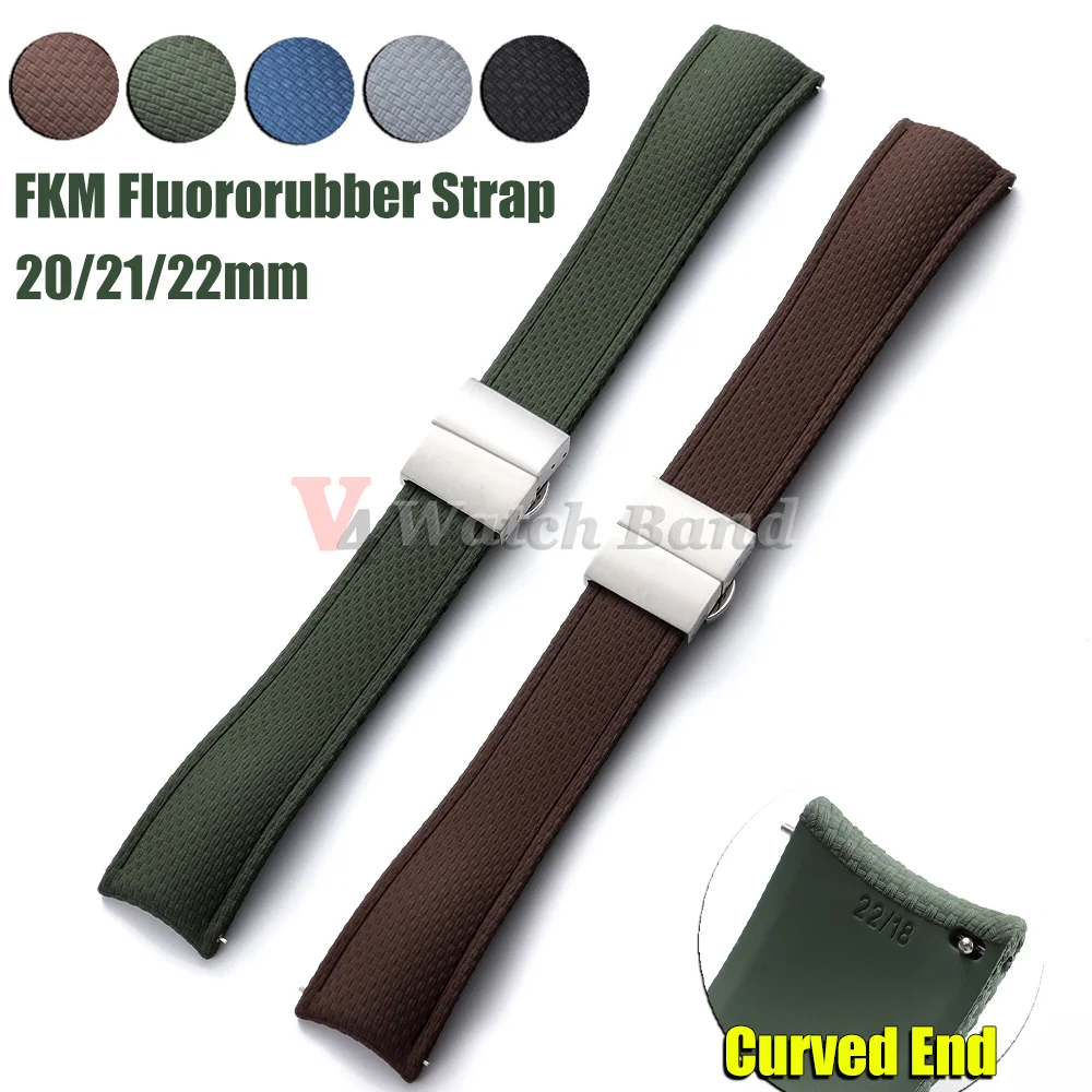 New Curved End Fluoro Rubber Strap 20/21/22mm Quick Release FKM Bands for Omega for Rolex for Seiko for Longines Watch Bracelet