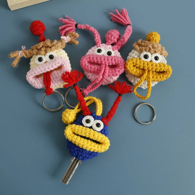 Funny Crochet Keychains Knitting Cute Sausage Mouth Doll Key Holder Useful Knitted Storage Bag Keyrings For Car Keys  Wholesale