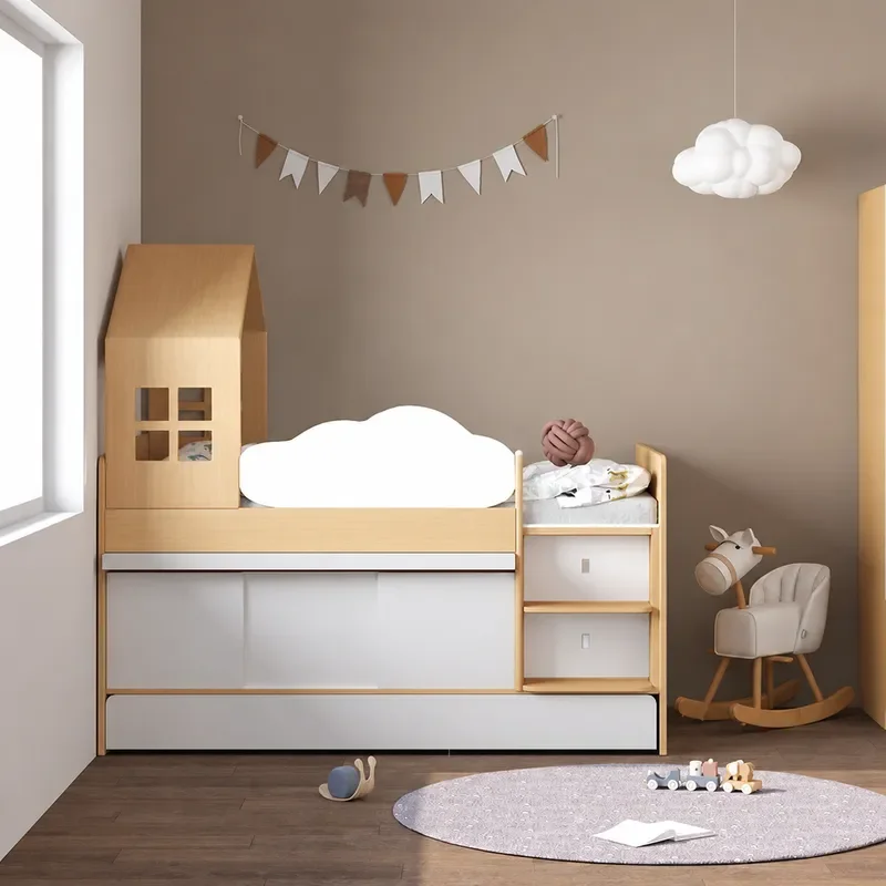Multifunctional Half Height Bed with Under Bed Storage Cabinet and Desk Combo Space Saving Furniture for Small Apartments