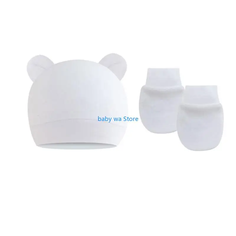 신생아 면 비니 병원 모자 및 장갑 세트 솔리드 캔디 색상 4XBD