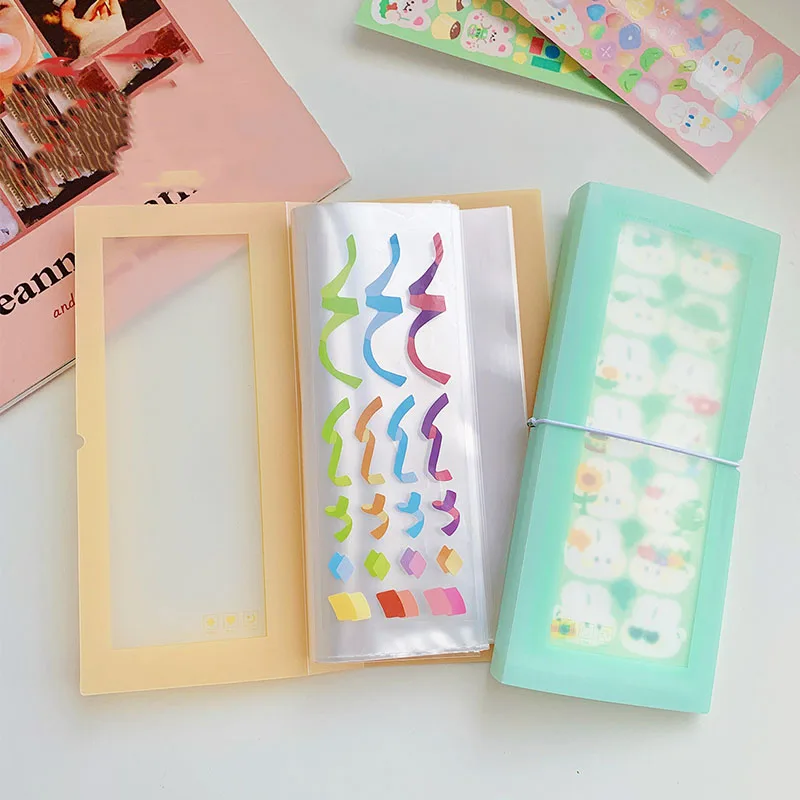 Macaron Guka sticker storage book Ins Korean Transparent Stickers Storage Book Long Strip Storage Tape Bag Photo Album