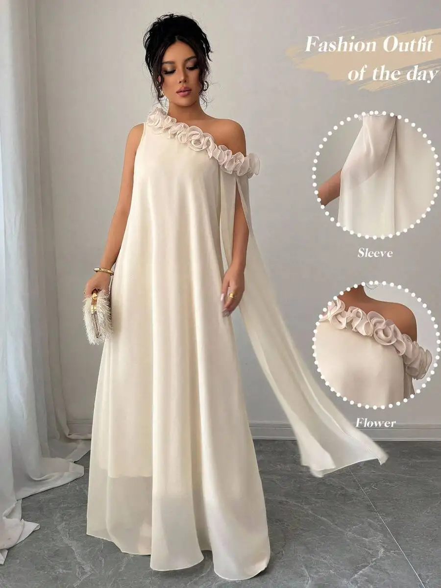 

Off-Shoulder Floral Ruffle Maxi Dress in Cream Chiffon
