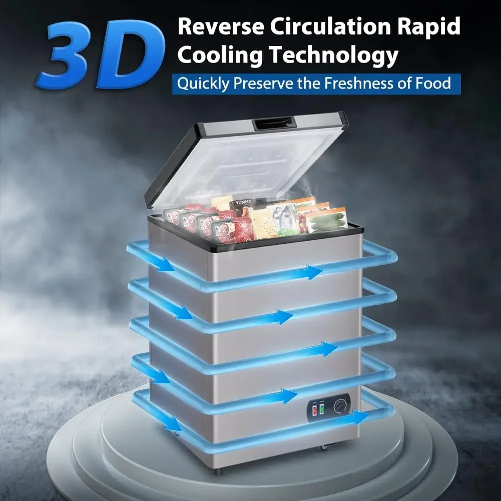 Chest Freezer, Small Deep Freezers Top Door with Removable Basket, 7 Temperature Control Energy Saving, Compact Freezer for Home