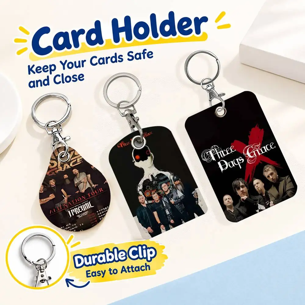 FOR Three Days Grace Keychain Card Holder Leather Keeps ID Cash Keys Cards Ready for Work School Travel Daily Errands