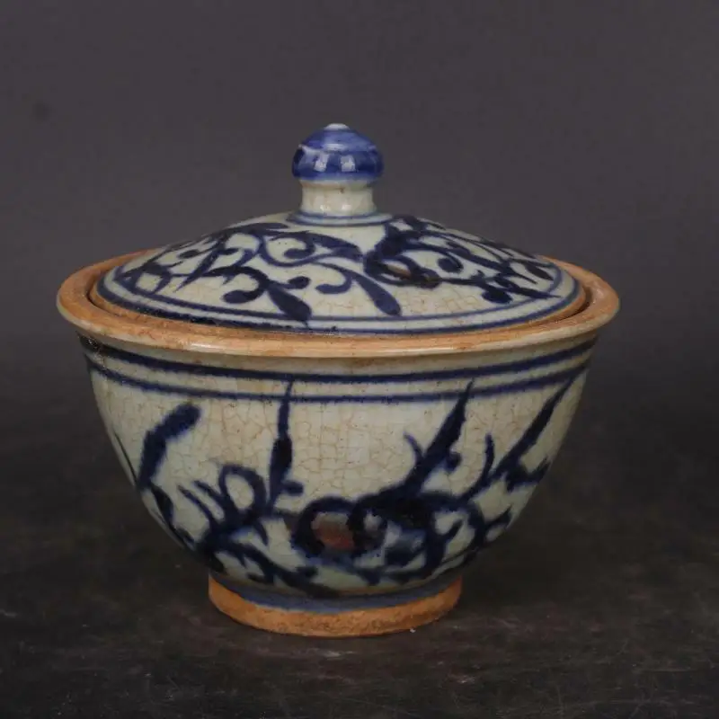 Rare Chinese Blue and White Porcelain Hand Painted Flowers Pattern Bowl with Lid 4.72 inch