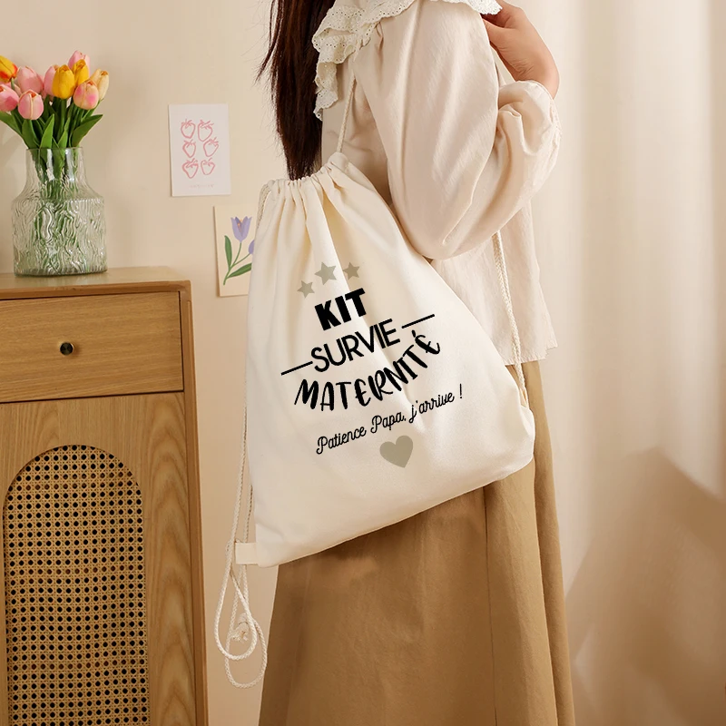 Grey Heart Patterns Maternity Survival Kits Drawstring Bags Future Dad Mom Drawstring Pouch Birth Gift Women Travel Shoe Storage