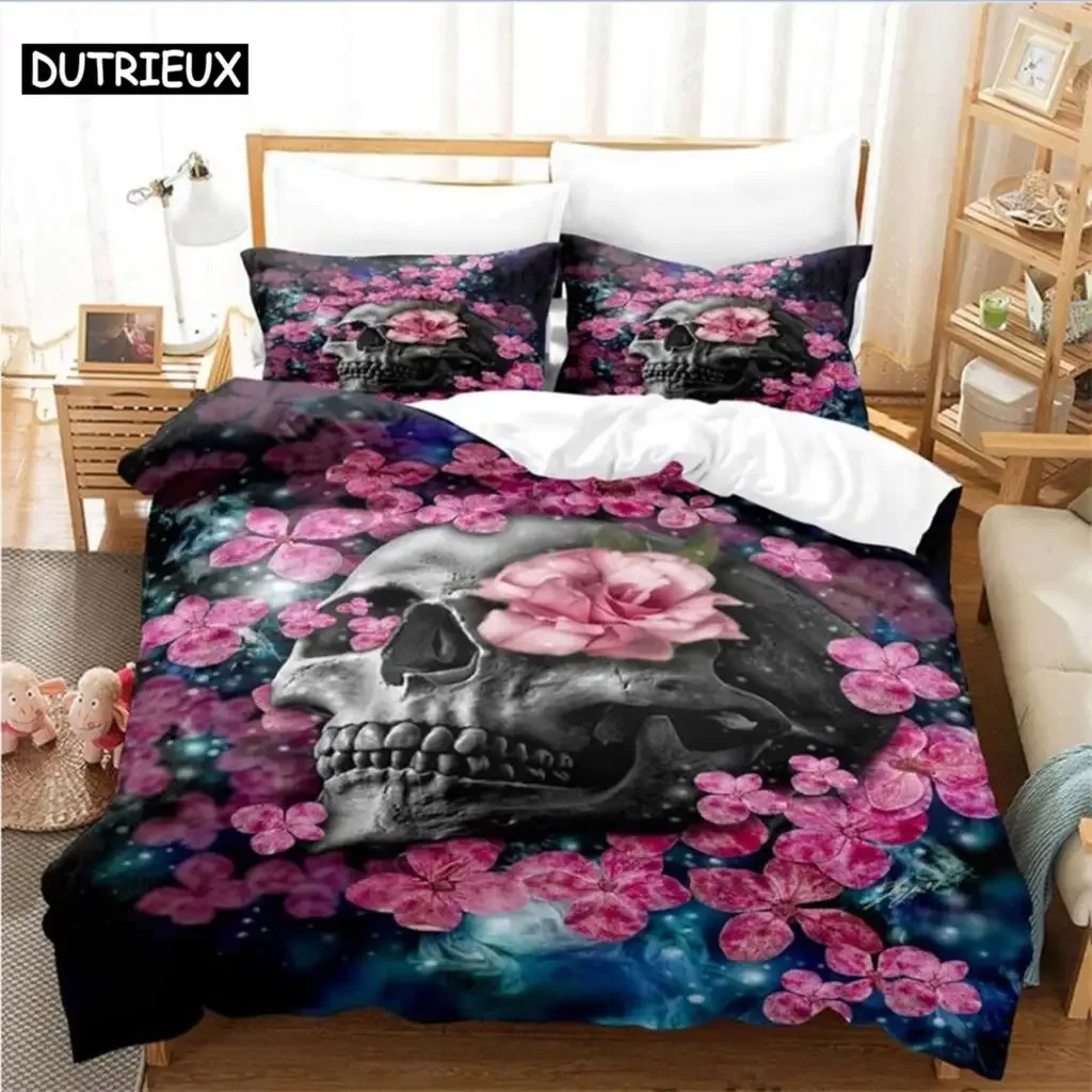 

Roses and Skulls All Season Comfortable Duvet Quilt Cover Pillowcase Bedding Set Children Bedroom Decoration Home Textile