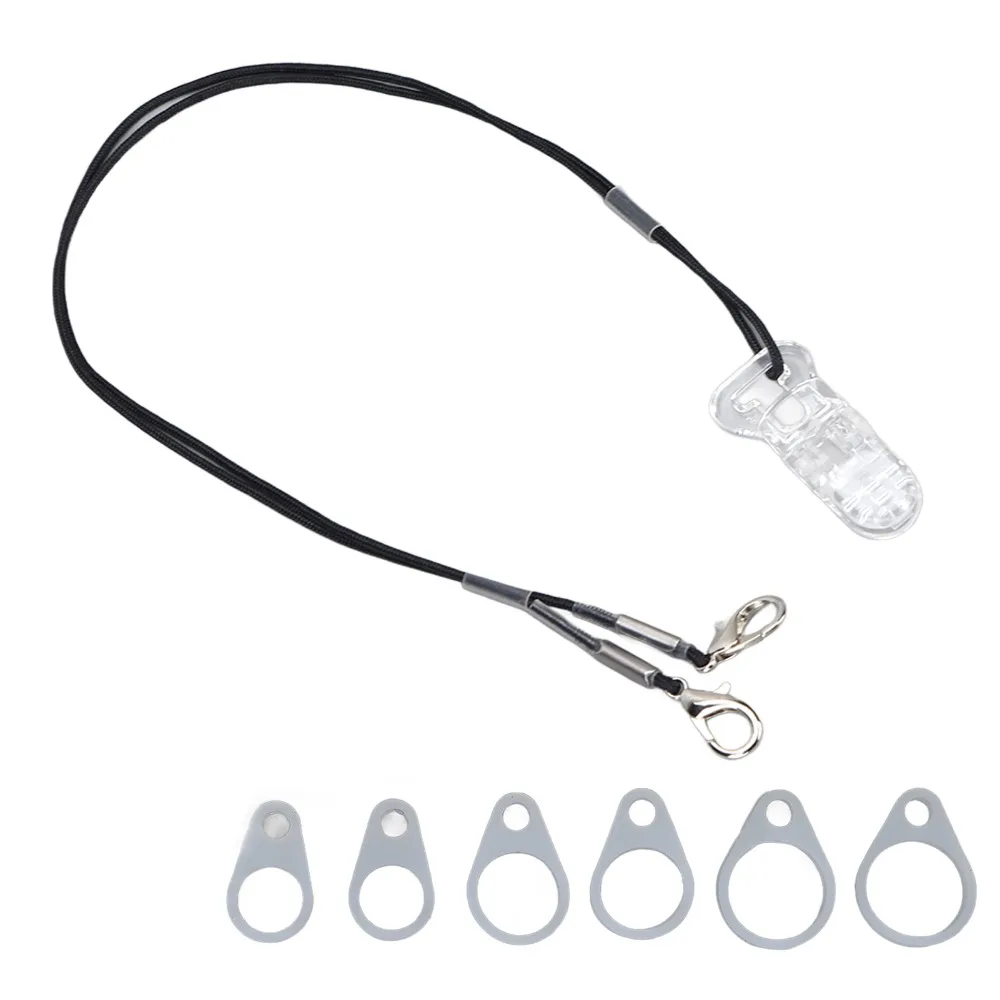 Practical Anti Lost Hearing Aid Lanyard Transparent Clip Black Rope Hearing Aid Strap Adjustable Hearing Aid Holder for Elderly