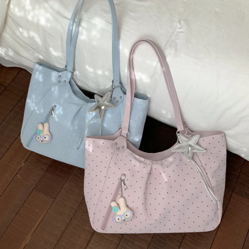 

Модная женская сумка через плечо в горошек, большая вместительная холщовая сумка-тоут с подвеской в виде звезды, универсальная высококачественная сумка для девочек, сумка для поездок на работу