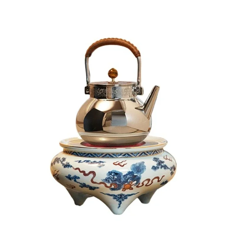 Retro electric ceramic stove, Chinese antique lion hydrangea electric ceramic stove