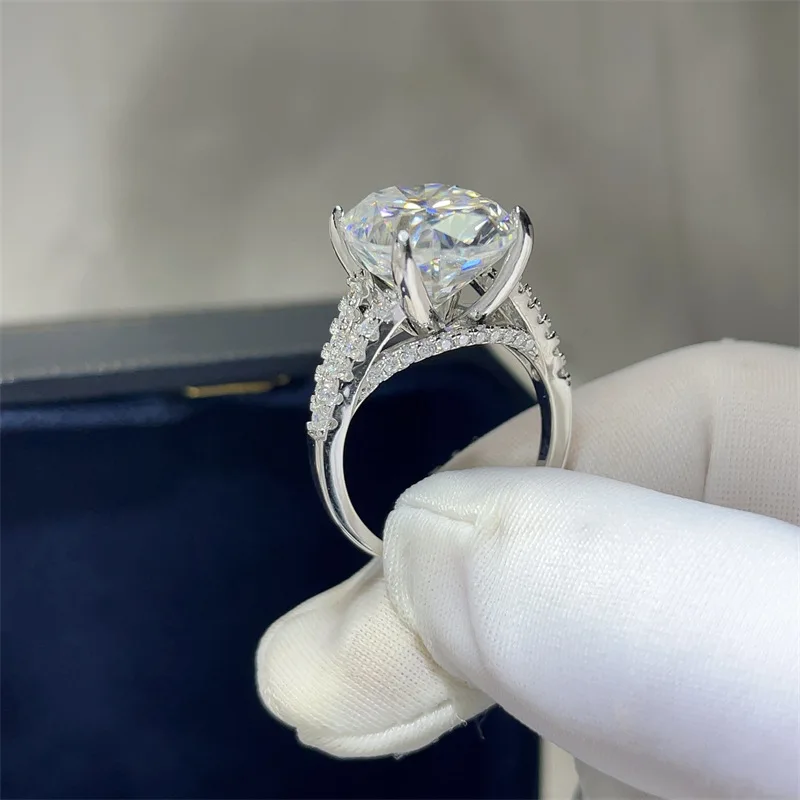 Valuable Real 10ct D Color Moissanite Diamond Ring 925 Sterling Silver Wedding Band Rings for Women Jewelry With Certificate