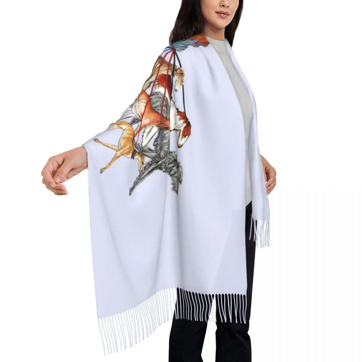 Ladies Long Walking The Sighthounds Scarves Women Winter Soft Warm Tassel Shawl Wraps Whippet Greyhound Dog Scarf