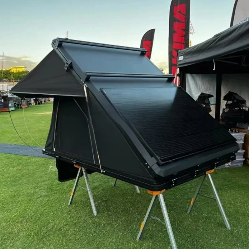 High Quality 3-4 Person Triangle Aluminum Hard Shell Rooftop Tent With Solar Panel Outdoor Camping Gear view 5