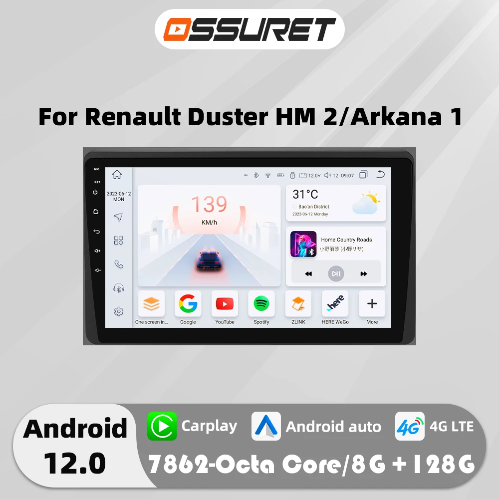 4G Carplay Android 12 Autoradio for Renault Duster HM 2 Arkana 1 2019 2020 2021 Multimedia Player GPS Navi screen 7862 Head Unit