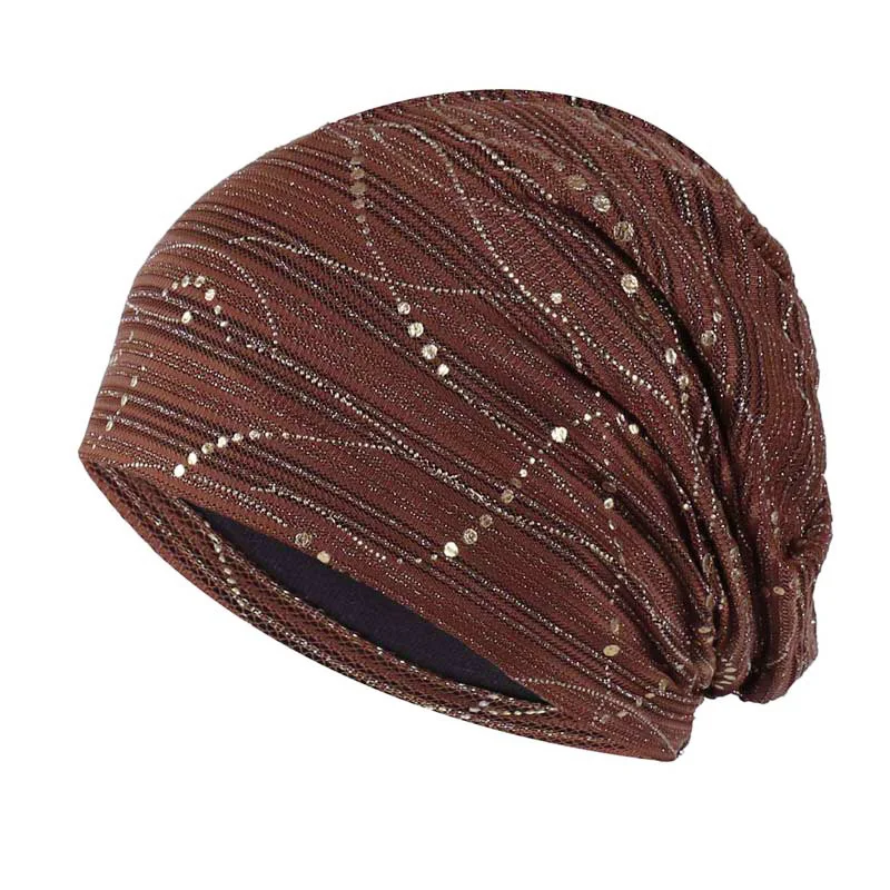 Breathable Mesh Turban Hat Elastic Women Casual Lace Head Cover Cap Muslim Headscarf Bonnet Lady Hair Loss Hats