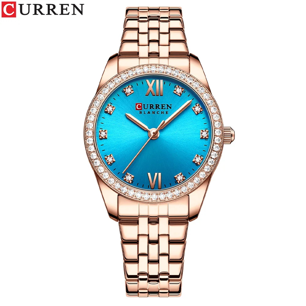 CURREN 9086 Women's Fashion Simple Watch Stainless Steel Strap Women's Water Diamond Dial Slim Fit Watch Luxury Leisure Gift