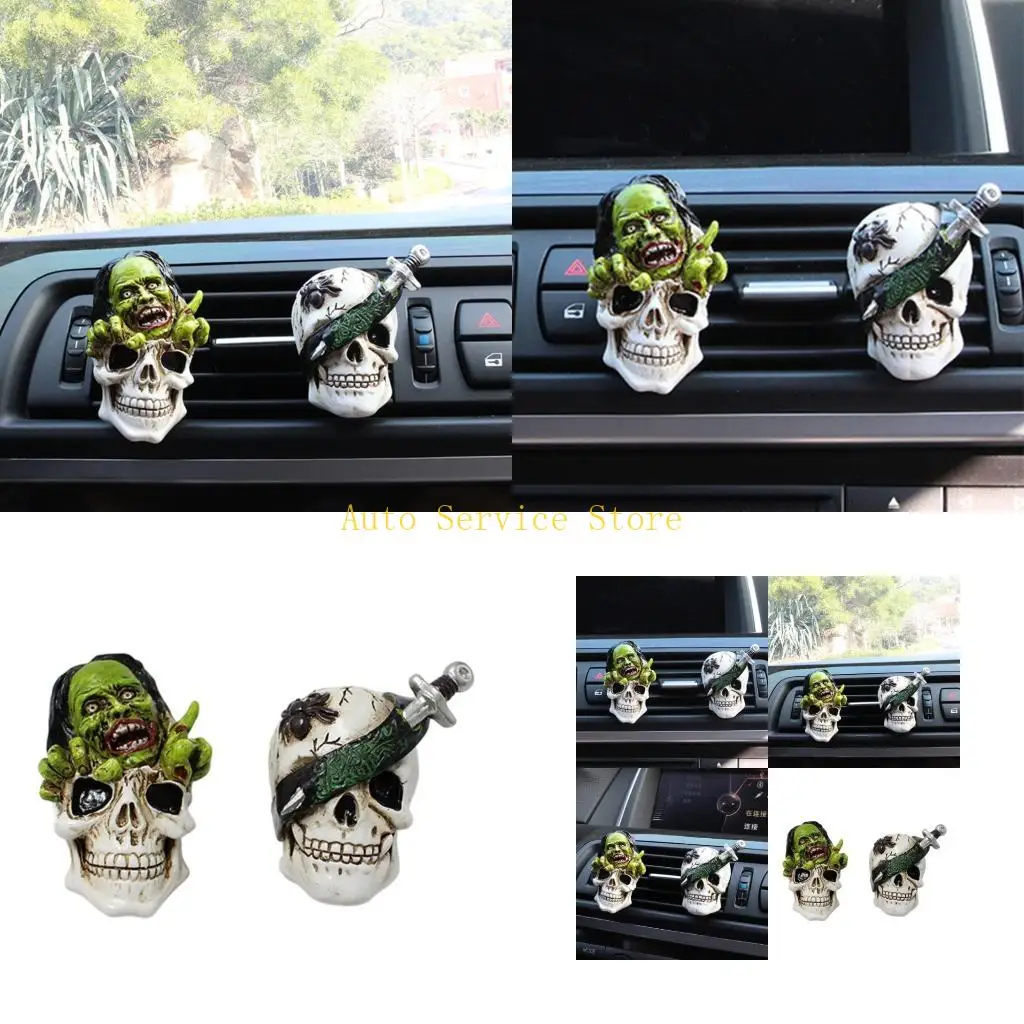 462A Skull Air Outlet Accessory for Car Dashboard Styling, Clip On Interior Accent with Dark Theme Visual Character and Cabin