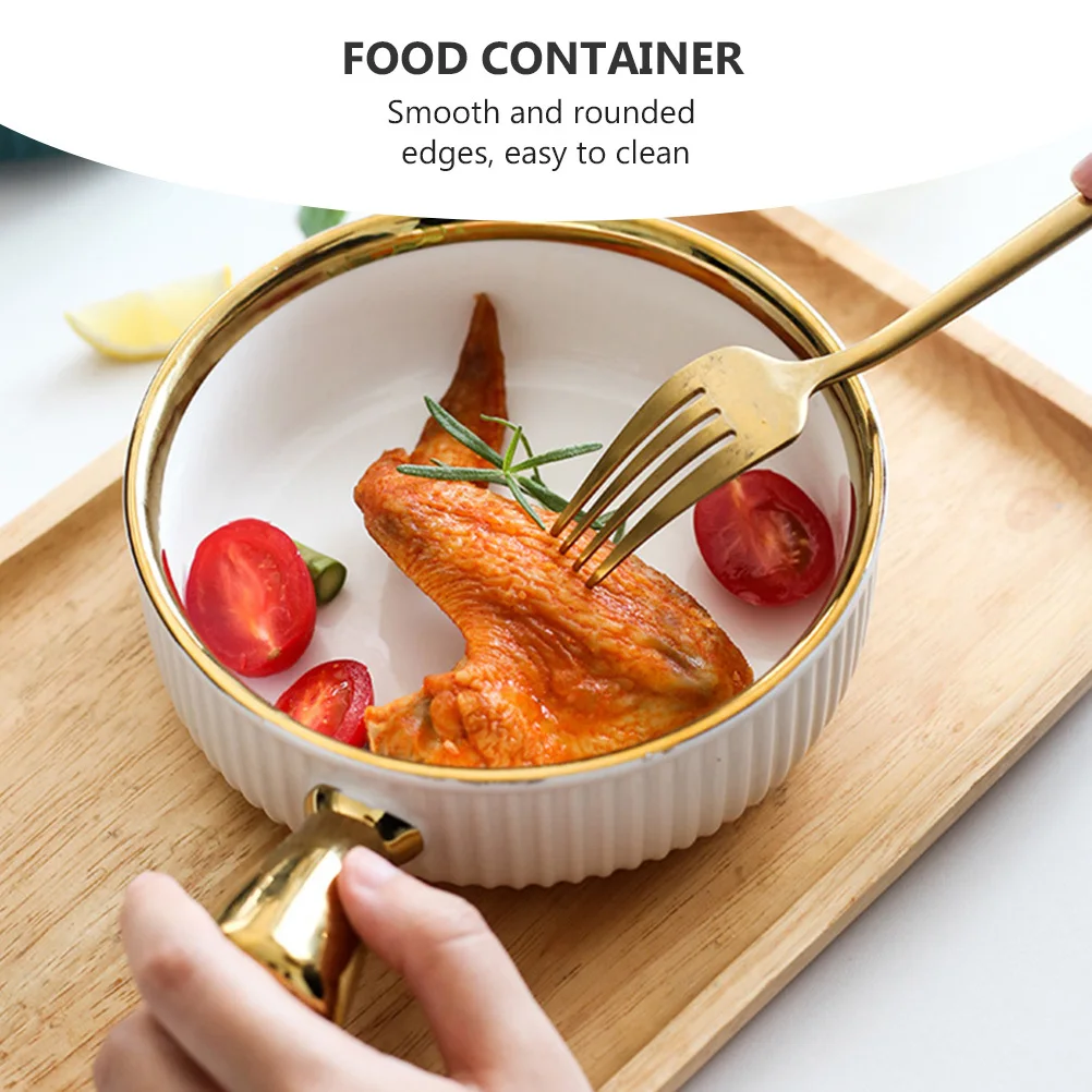 

1Pcs Ceramic Fruit Dessert Salad Bowl Simple Style Heat Insulation Handle Smooth Edges Creative Food Container for Family Party