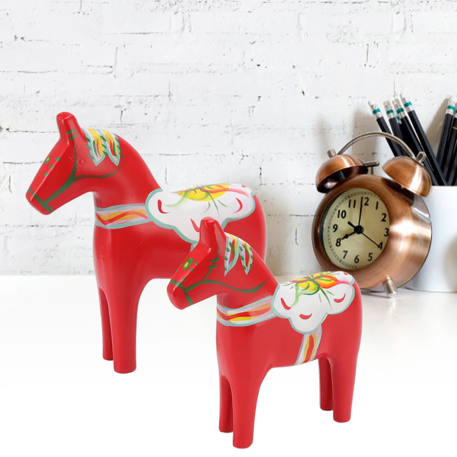 1Pair Wooden Swedish Dala Horse Wooden Dalecarlian Horse Statue Figurine for Ornaments Decoration Swedish Dala Horse Statue