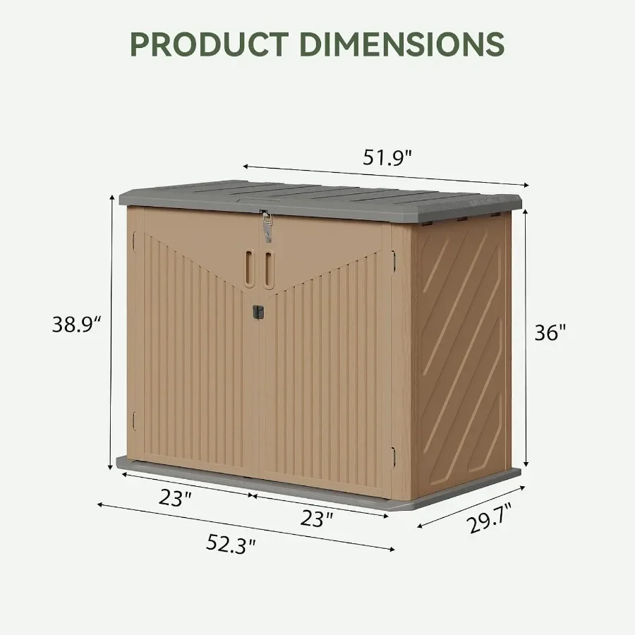 Outdoor Storage Cabinet for Garbage Bin, Generators Yard Gear: 35 Cu Ft Waterproof Portable Horizontal Resin Shed in Brown