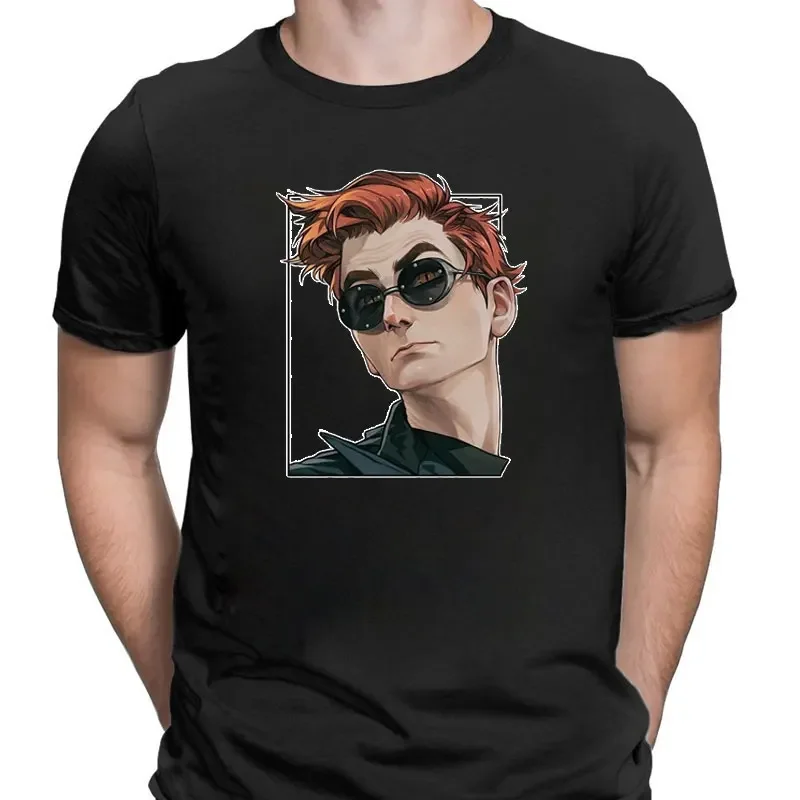 Good Omens T Shirt Crowley and Aziraphale Awesome Artwork Printed Tshirt for Male Graphic Woman Tops Tee Cool Man Street Clothes