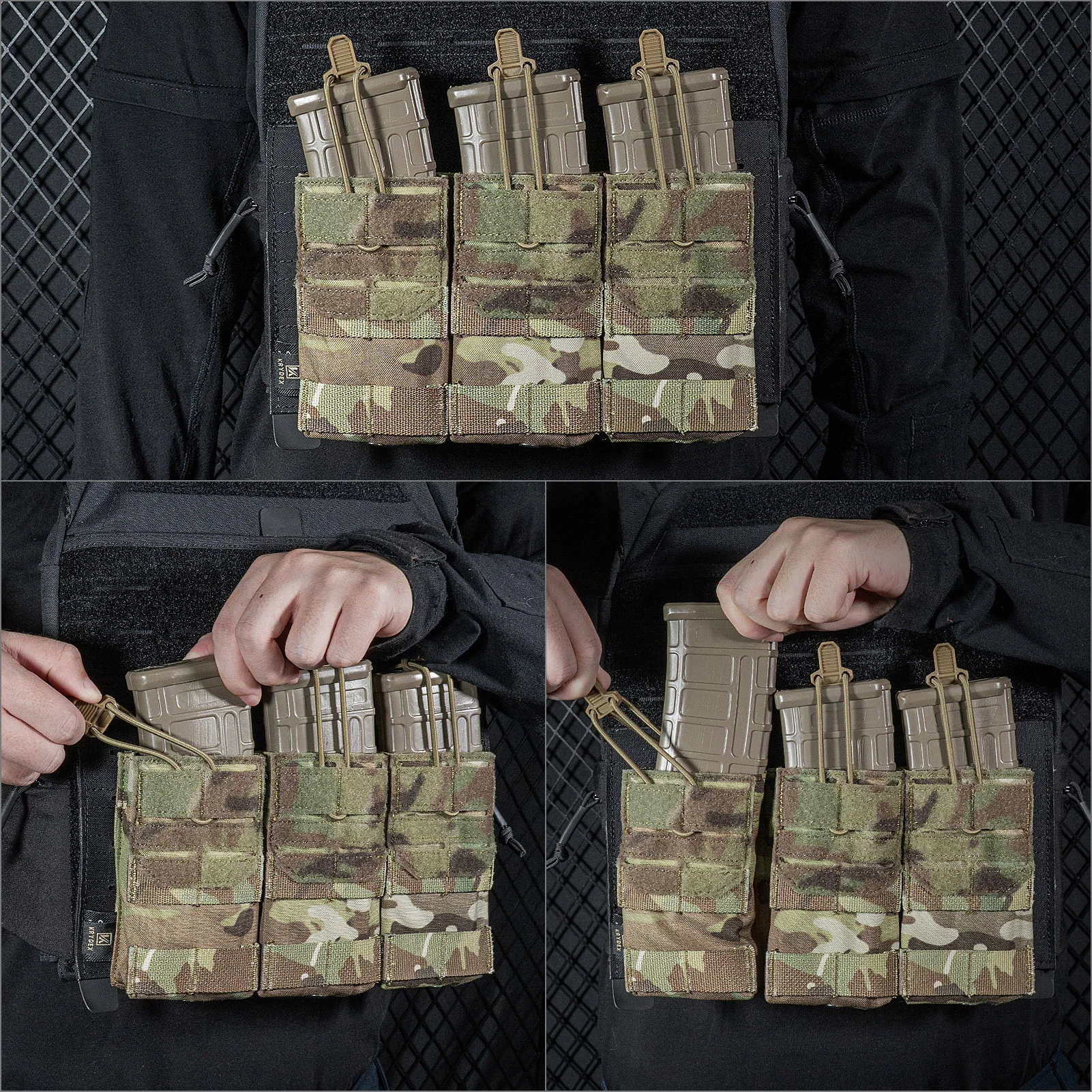 KRYDEX Taktische MOLLE Dreifach-Magazintasche Offene Oberseite 556mm Magazintasche für M4 M16 AR15 Jagd- und Airsoft-Zubehör – Detail 5